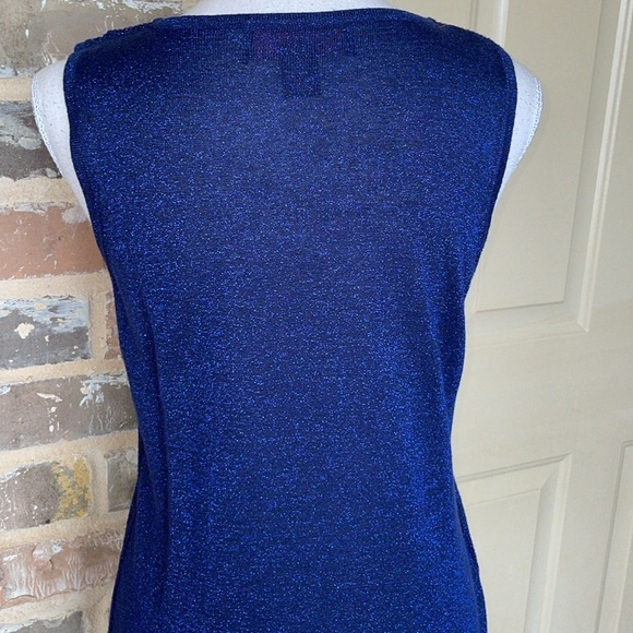 Peck & Peck Blue Metallic Sweater Tank Waffle Texture Lined Ribbed Trim Sz M - Picture 6 of 15